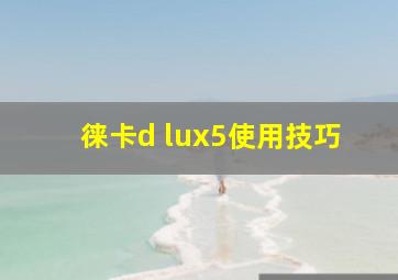 徕卡d lux5使用技巧